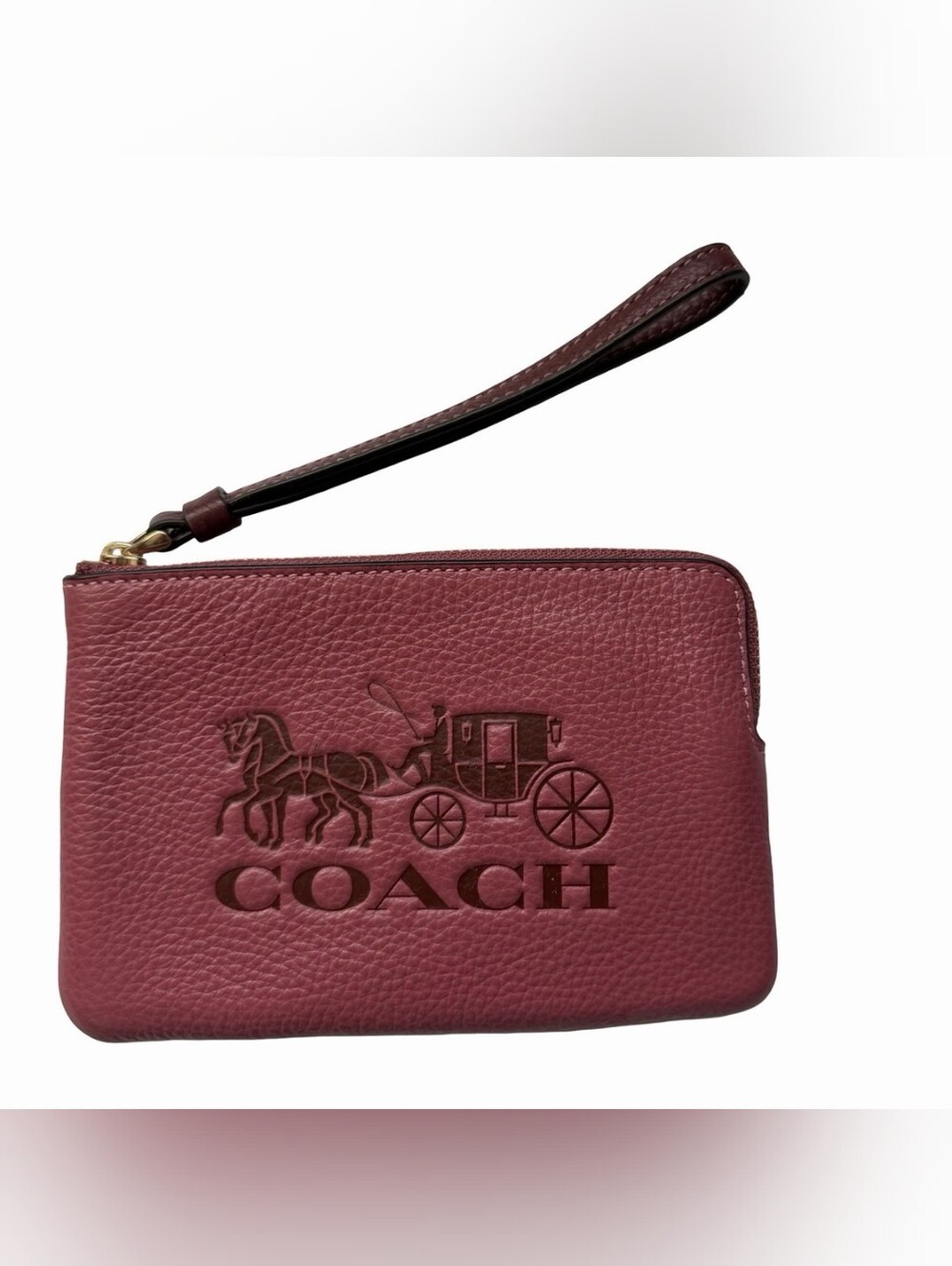 Coach Pink Pebbled Leather Wristlet with Debossed Carriage